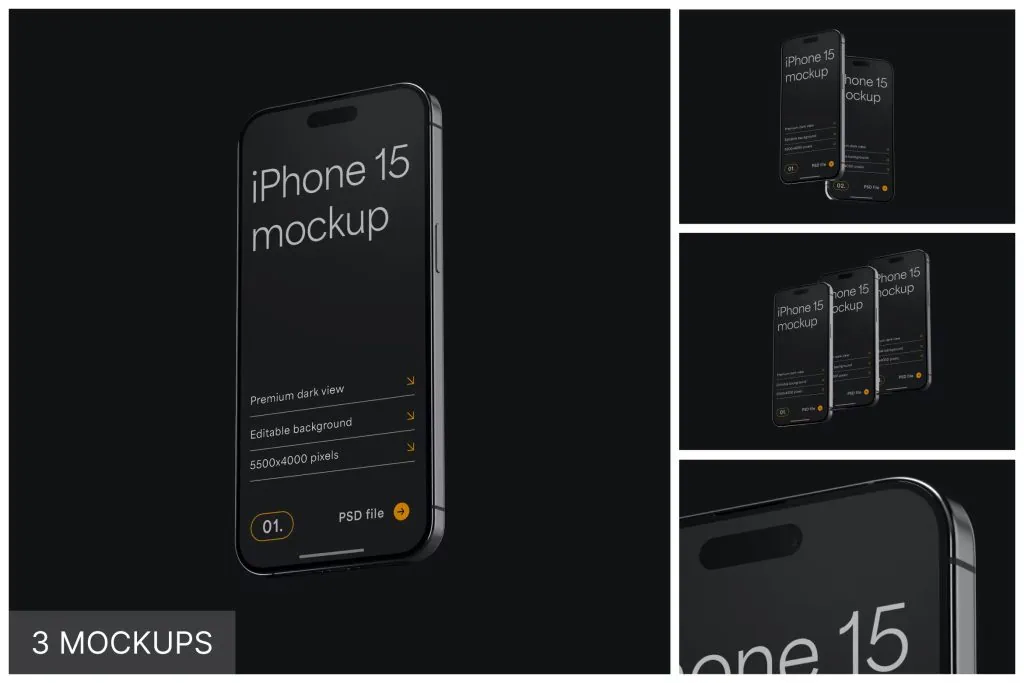 Best iPhone 15 Pro PSD Mockup Set (Realistic + Full HD)